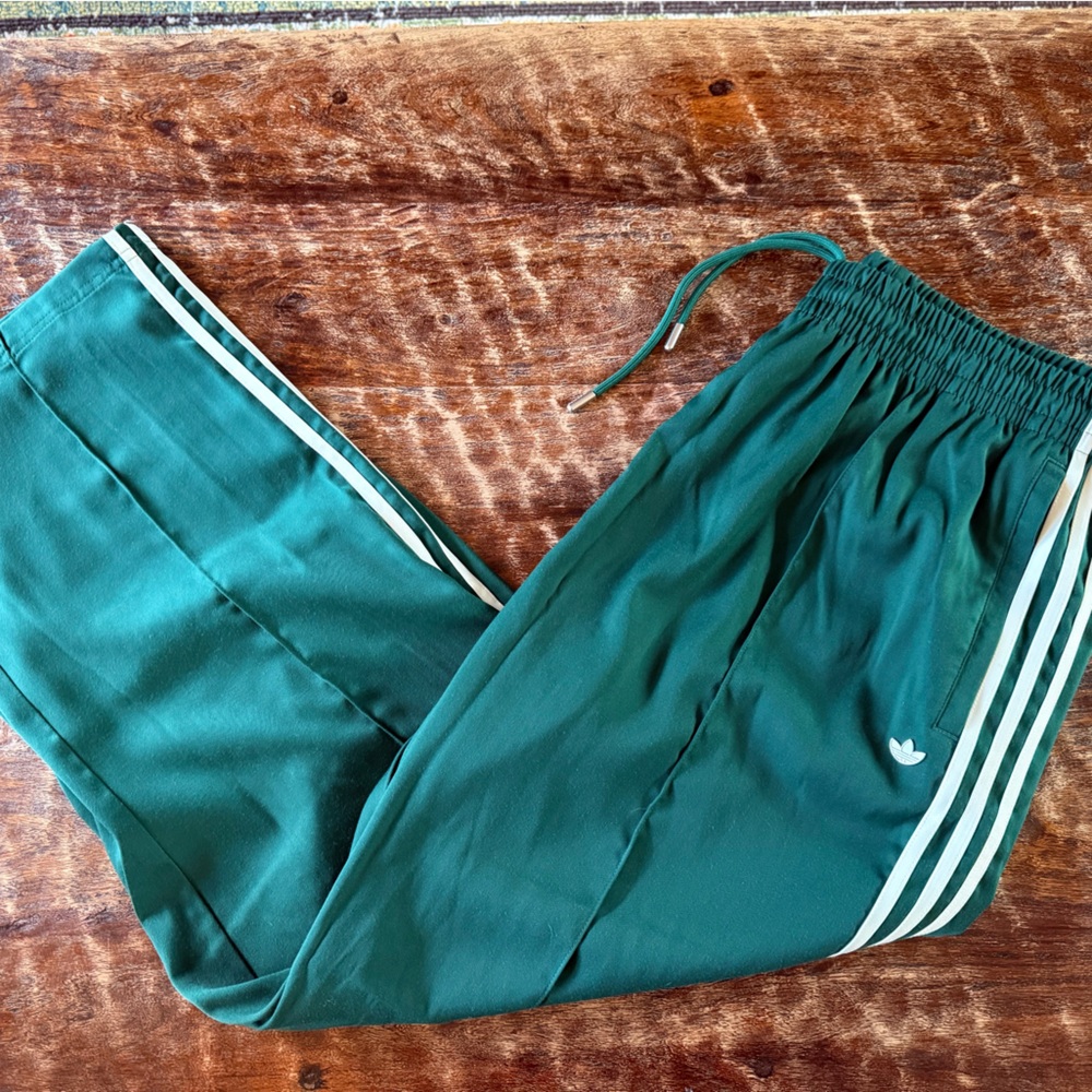 adidas Baggy Fit Pleated Teal Joggers with White Accents
